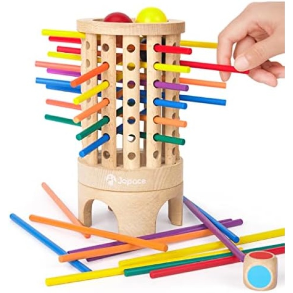 Japace Montessori Toys Colorful Wooden Sticks Stacking Game Tower Building Balance Family Board Game Preschool Toy Gift for Kid Age 3 4 5