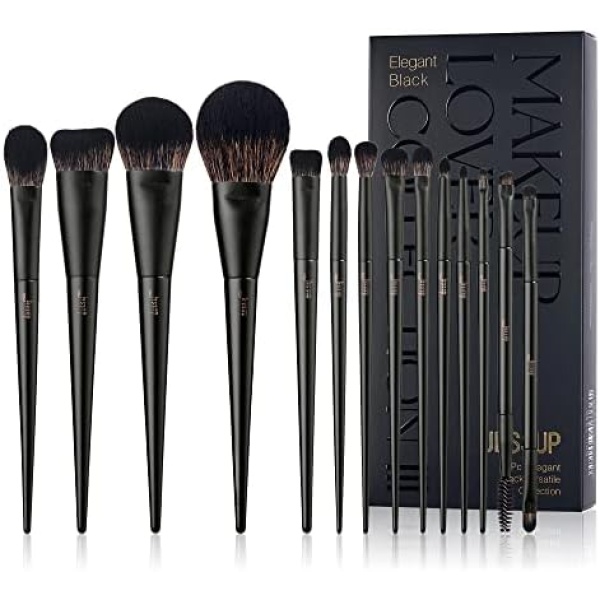 Jessup Makeup Brushes Set 14Pcs Make up Brushes Black Foundation Eyeshadow Contour Concealer Powder Eyeliner Crease Eyebrow Blending Brush, T336