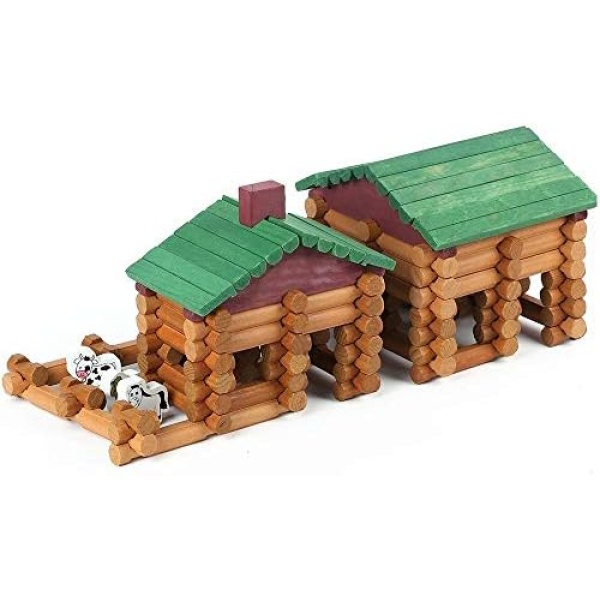 Joqutoys 170 PCS Wooden Cabin Log Set, Preschool Educational Building Toy for Boy, Creative Wood Construction Toy Gift for Ages 3+