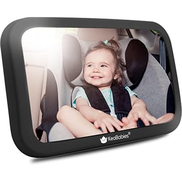 KeaBabies Large Shatterproof Baby Car Mirror - Safety Baby Car Seat Mirror - Baby Car Mirror for Back Seat Rear Facing Infant - Carseat Mirrors - Fully Assembled Baby Mirror For Car (Matte Black)