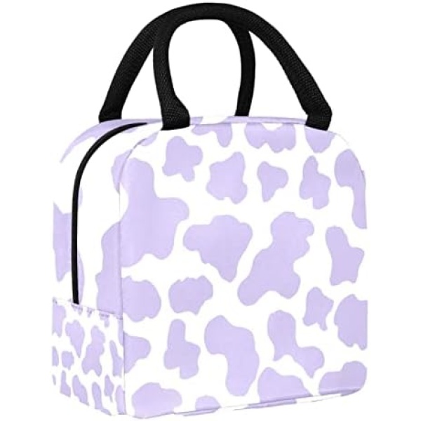 KikandKo Purple Cow Print Lunch Bag for Women Men, Insulated Lunch Box Waterproof Reusable Leakproof Cooler Tote Bag for School Work Picnic Travel