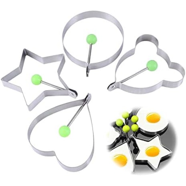 Lopsity 4PCS Fried Egg Rings,Stainless Steel Egg Cooking Rings with Handle,Breakfast Tool for Pancake,Egg Rings Mold Non Stick for Griddle Pan (A)