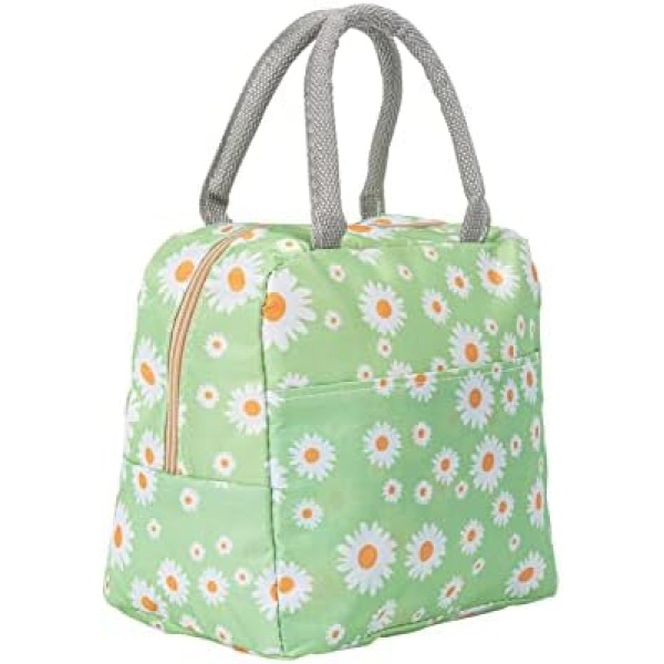 Lunch Bag for Women, Insulated Lunch Bags, Daisy Waterproof Lunch Kit for Womens Kids at School Office Picnic (Green)