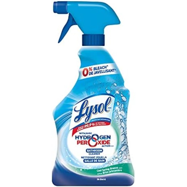 Lysol Bathroom Cleaner Spray, Power and Free Trigger, Cool Spring Breeze, Hydrogen Peroxide, 0% Bleach, 650ml