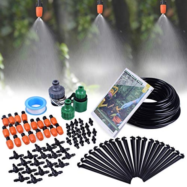 MIXC Drip Irrigation Kit 1/4-inch Mist Irrigation Kits 85 PCS Irrigation System Kit with 50ft 1/4 Blank Distribution Tubing Hose for Garden Flower Patio Lawn Greenhouse Plants