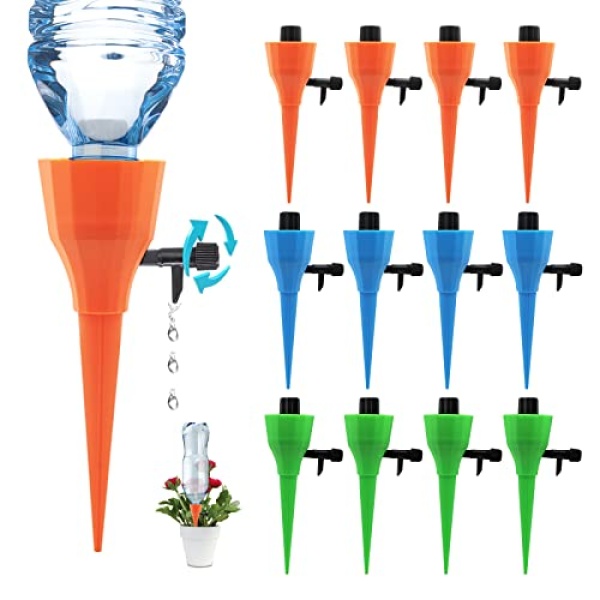 MQUPIN Plant Waterer,12PCS Adjustable Self Watering Spikes, Plant Self Watering Devices with Slow Release Control Valve,Automatic Automatic Vacation Drip Irrigation Watering Devices Plant Waterer for Outdoor Indoor Plants