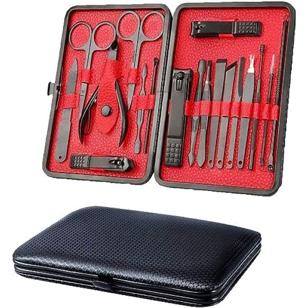 Manicure Set Nail Clippers Pedicure Kit - 18 Piece Stainless Steel Manicure Kit, Professional Grooming Kit, Nail Care Tools with Luxurious Travel Case