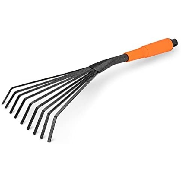 Meccion Mini Garden Rake 16 Inch 9 Root Steel Hand Leaf Rake with Comfort Grip & Rust Resistant - Professional Gardening Tool