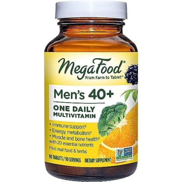 MegaFood Men's Vitamins Multivitamins Supplements for Mens Over 40 Plus | One a Day Daily Whole Food Multi -Vitamins | with B12 Vitamins C B1 B2 Zinc Folate Chromium Selenium Biotine Supplements for Adult Men | 90 Tablets