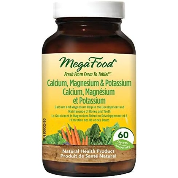 MegaFood Natural Calcium Magnesium Potassium Mineral Supplements | Helps Maintain Healthy Blood Pressure Level and Support Bones & Teeth | Multivitamins for Women Men & Kids 60 Capsules | with Dandelion Root Parsley Stearic Acid & Dried Yeast.