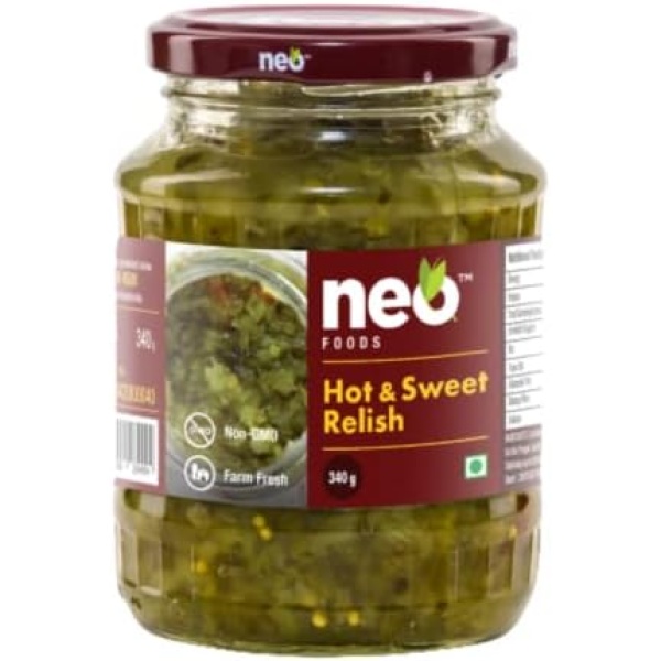 Neo Hot & Sweet Relish 340g I 100% Vegan I Ready-to-Eat I Dip for Snacks Mix in Salads I Use as Sandwich Spread Chutney I Non-GMO (Pack of 1)