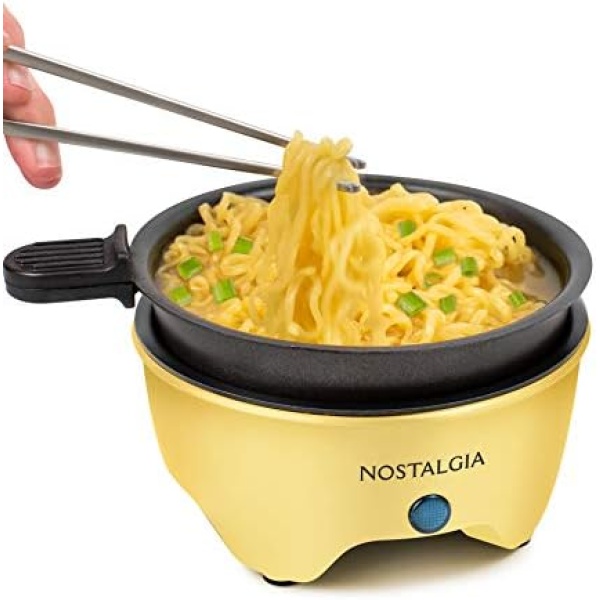 Nostalgia MyMini Personal Electric Skillet & Rapid Noodle Maker, Perfect For Healthy Keto & Low-Carb Diets, Yellow