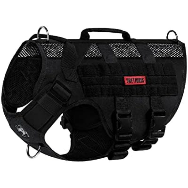 OneTigris No Pull Tactical Dog Harness for Medium Large Dog, Mesh Design Breathable Military Dog Molle Vests with Handles, Service Dog Vest Harness for Walking Hiking Training (XL, Black)