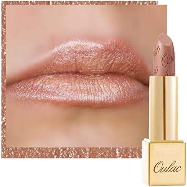 Oulac Metallic Nude Gold Lipstick for Women, High Impact Lipcolor with Moisturizing Creamy Formula, Vegan & Cruelty-Free, Full-Coverage Lip Color 4.3 g/0.15 oz (Sahara Gold(10))