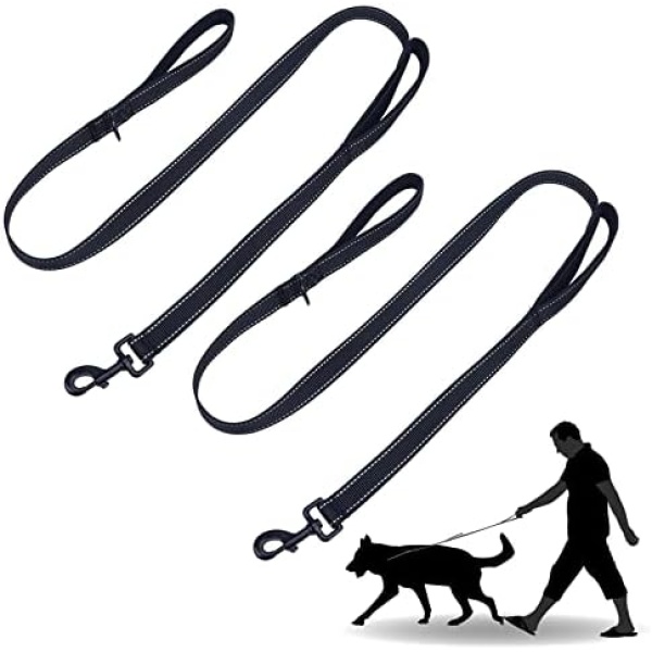 Paidiem Dog Leash, 2PCS Heavy Duty Dog Leash 6ft Long with Double Traffic Handle Reflective Perfect for Medium Large Dog Leash Strong Double Handle Lead, and Greater Control Safety Training (Black)