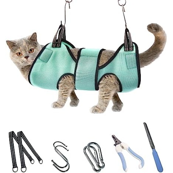 Pet Grooming Hammock for Dogs & Cats, Pet Grooming Sling with Safety Belt, Pet Grooming Hammock, Dog Cat Grooming Harness for Bathing, Nail Trimming, Ear Eye Care (S)