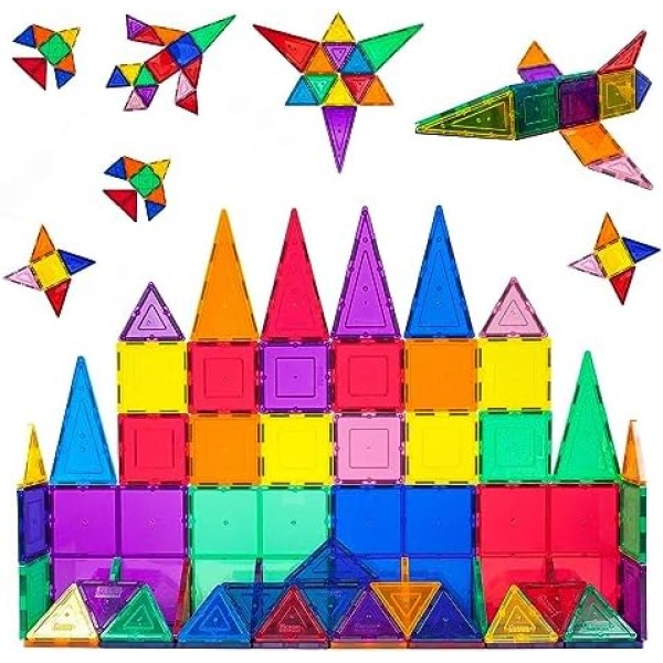 PicassoTiles 60 Piece Set 60pcs Magnet Building Tiles Clear Magnetic 3D Building Blocks Construction Playboards, Creativity Beyond Imagination, Inspirational, Recreational, Educational Conventional