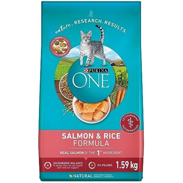 Purina ONE Natural Dry Cat Food, Salmon and Rice 1.59kg Bag