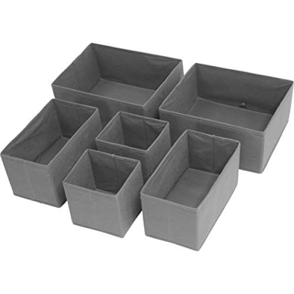 SimpleHouseware Foldable Cloth Storage Box Closet Dresser Drawer Divider Organizer Basket Bins for Underwear Bras, Dark Grey (Set of 6)