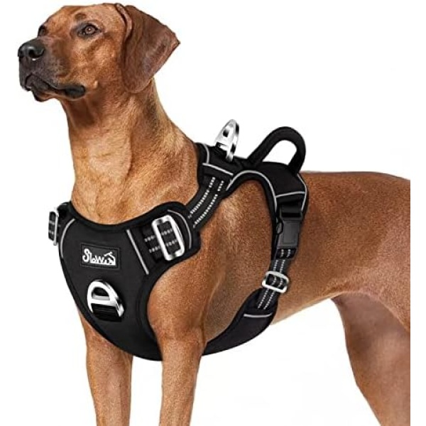 SlowTon No Pull Dog Harness, Heavy Duty No Choke Pet Harness with 2 Leash Clips and Easy Control Vertical Handle, Adjustable Soft Padded Dog Vest for Small, Medium and Large Dogs(Black,Large)