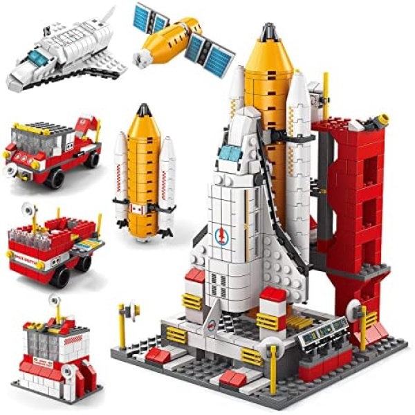 Space Exploration Shuttle Building Toys, 6-in-1 Rocketship STEM Toys for 6 8 9 10 11 12 Year Old, Aerospace Model with Rocket and Launcher Building Block Kit Best Gift for Boys