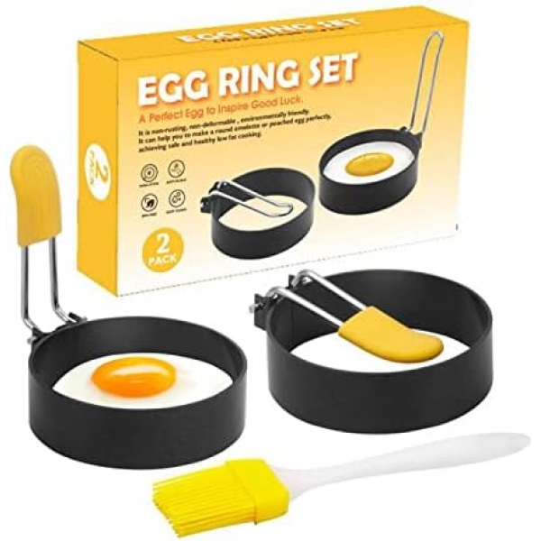 Stainless Steel Egg Ring, 2 Pack Nonstick Round Breakfast Household Mold Tool Cooking with Anti-Scald Handle, Round Egg Cooker Rings for Frying Shaping Cooking Eggs and Omelet