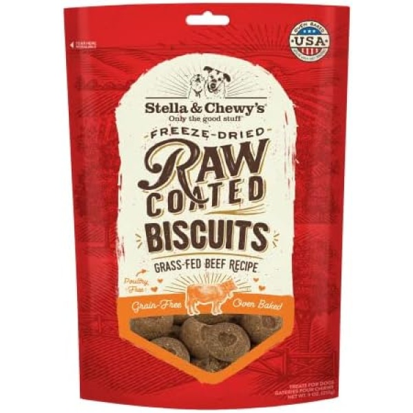 Stella & Chewy’s Freeze-Dried Raw Coated Dog Biscuits – Grass-Fed Beef Recipe – Protein Rich, Grain Free Dog & Puppy Treat – Great Snack for Training & Rewarding – 9 oz Bag