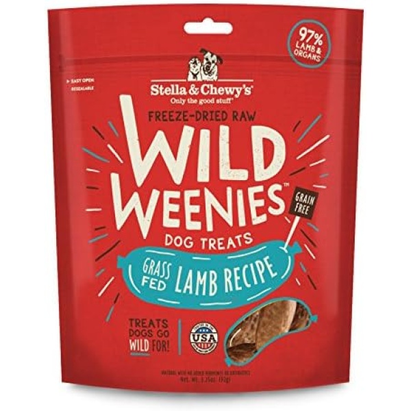 Stella & Chewy’s Freeze-Dried Raw Wild Weenies Dog Treats – All-Natural, Protein Rich, Grain Free Dog & Puppy Treat – Great for Training & Rewarding – Grass-Fed Lamb Recipe – 3.25 oz Bag