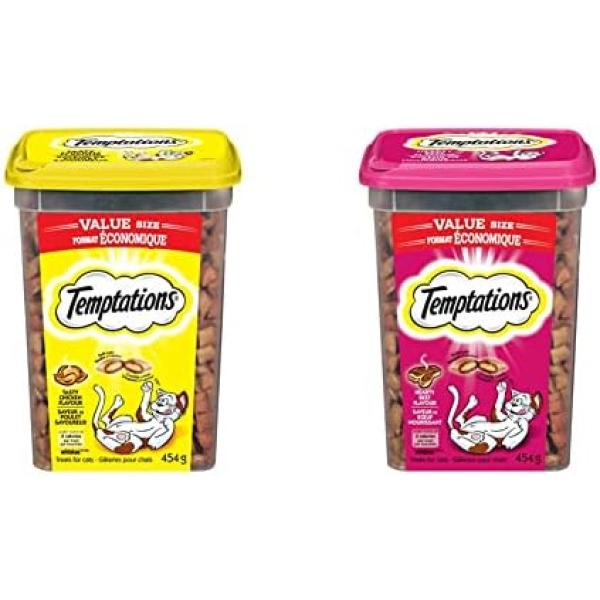 Temptations Cat Treats, Tasty Chicken Flavour, 454g Tub & Temptations Cat Treats, Hearty Beef Flavour, 454g Tub