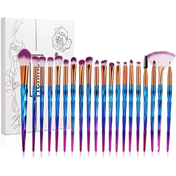 Tenmon Makeup Brushes 20 pcs Unicorn Makeup Brush Set Premium Synthetic Foundation Brush Blending Eyeshadow Blush Concealer Cosmetic Brushes Make Up Brushes Kit for Valentines Day Gifts (Blue)