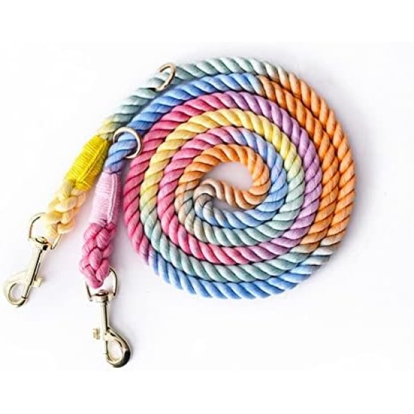 Tesitehi Multifunctional Rope Dog Leash 7.5 FT with Adjustable Double Swivel Hook Hands Free for Small Medium and Large Dogs Running Hiking Camping Walking (Colorful Macaron)