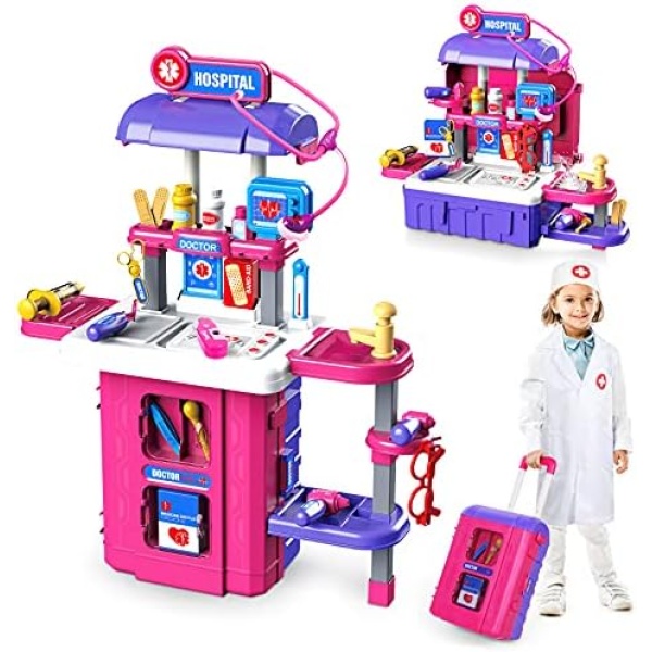 Toy Doctor Kit for Kids: 40 Pcs Pretend Play Kids Doctor Set with Electronic Stethoscope Dress Up Doctor Costume Carrying Storage Case - Role Play Toys Medical Kit for Toddlers Boys Girls