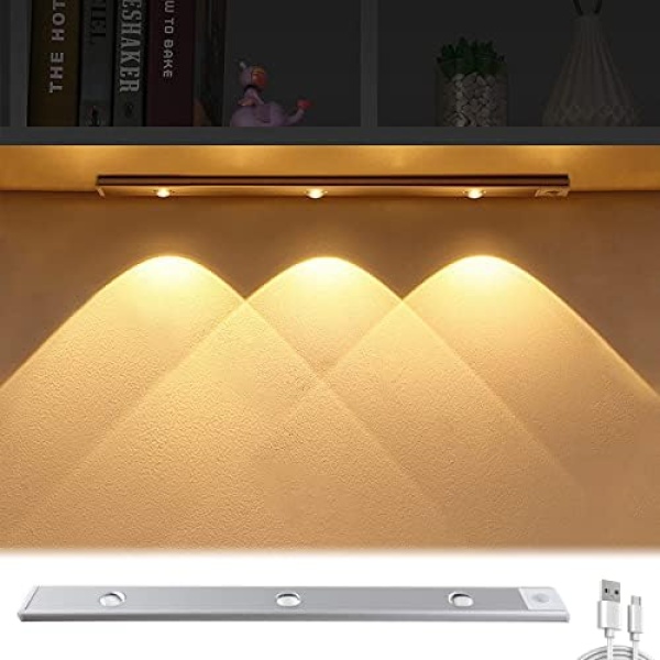 Under Cabinet Lighting, Wireless Motion Sensor Closet Lights, 3 Colors Dimmable LED Motion Sensor Light Bar, Rechargeable Under-Counter Light for Kitchen Closet