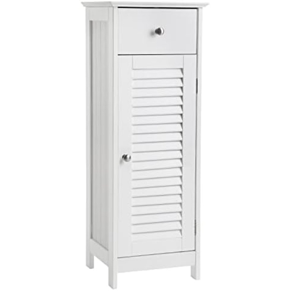 VASAGLE Bathroom Floor Cabinet Storage Organizer with Drawer and Single Shutter Door, White UBBC43WT, 12.6 x 11.8 x 34.3 Inches