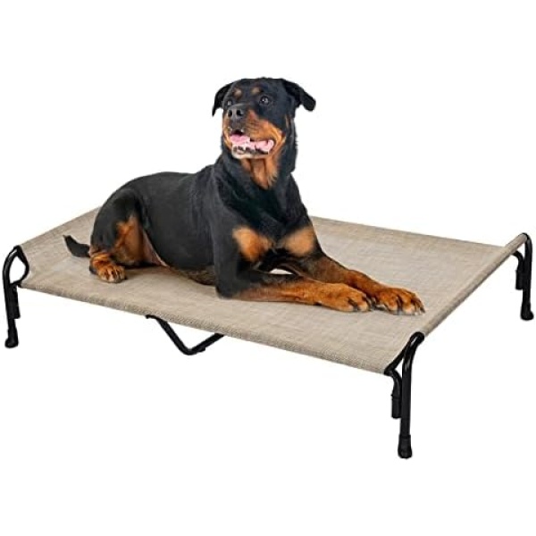 Veehoo Elevated Dog Bed, Outdoor Raised Dog Cots Bed for Large Dogs, Cooling Camping Elevated Pet Bed with Slope Headrest for Indoor and Outdoor, Washable Breathable, XX-Large, Beige Coffee, CWC2204