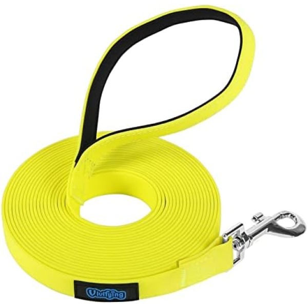 Vivifying Waterproof Dog Leash, 20ft Durable PVC Long Line Lead with Soft Handle for Medium Large Dogs Recall Tracking Training, Great for Swimming, Beach, Lake and Yard (Yellow)