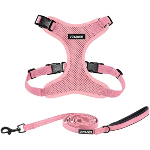 Voyager Step-in Lock Dog Harness w Reflective Dog Leash Combo Set with Neoprene Handle 5ft - Supports Small, Medium and Large Breed Puppies/Cats by Best Pet Supplies - Pink, S