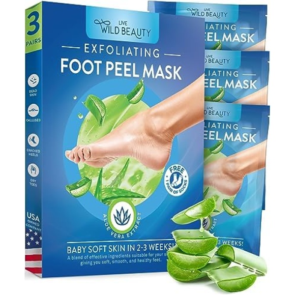 Wild Beauty Foot Peel Mask (3 Pairs), Moisturizes Dry Cracked Feet, Soft Foot Exfoliator for Calluses, Foot Mask Peeling Foot Softener, Feet Peeling Mask for Women, Exfoliating Foot Mask Peel