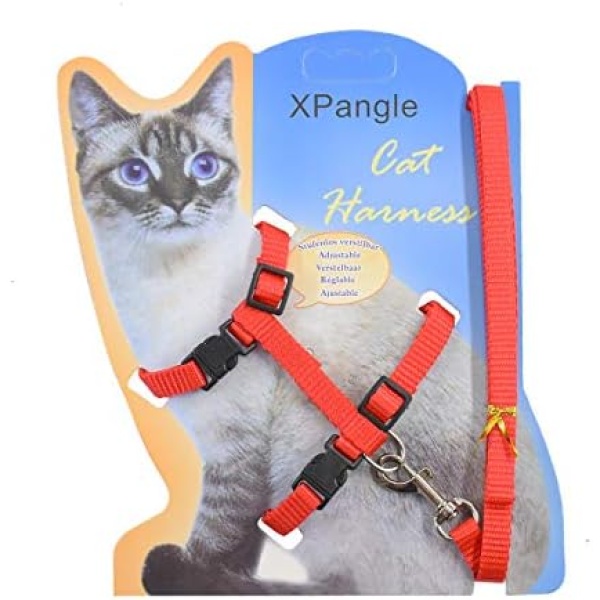 XPangle Cat Harness and Leash Adjustable Nylon Halter Harness Kitten Nylon Strap Belt Safety Rope Leads (Red)