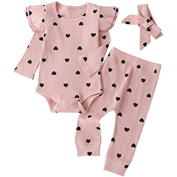 Xifamniy Newborn Baby Girl Clothes Outfit Long Sleeve Bodysuit Romper Onesie Pant Set