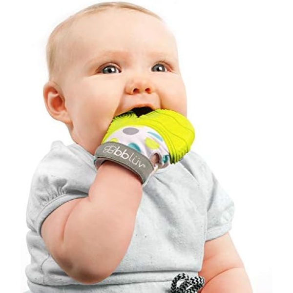 bblüv - Glüv – Food Grade Silicone Baby Teething Mitt with Opposable Thumb, Baby Teether with Stimulating Pattern for Self Soothing (Lime)