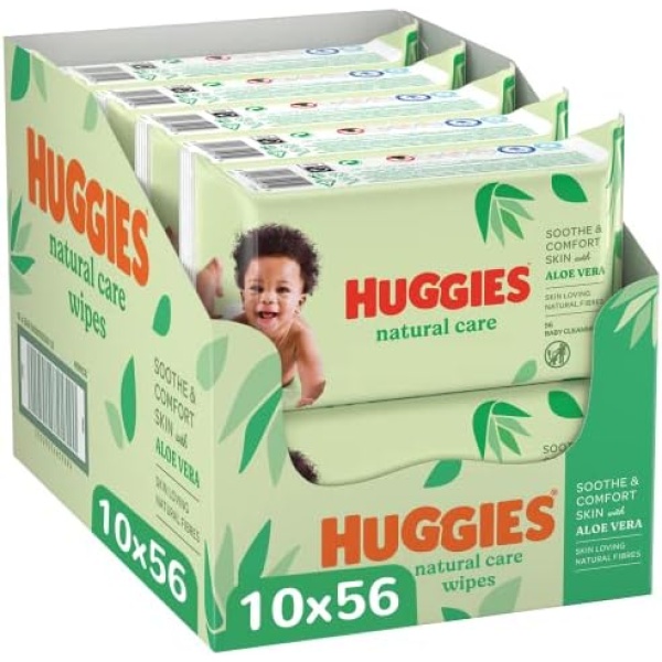 10 Huggies Baby Wipes Natural Care with Aloe Vera, Refill soft pack 56 Count, Pack of 10 (560 wipes total)