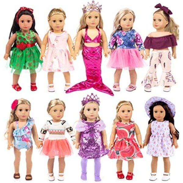 10 Sets Fashion Doll Clothes and Accessories with Popular Elements Horn Style for 18 inch Girl Dolls