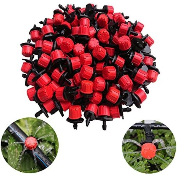 100Pcs 1/4Inch Adjustable Micro Drip Irrigation System Watering Sprinklers Anti-Clogging Emitter Dripper Red Garden Supplies-Kalolary