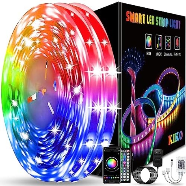 100ft LED Lights Room Decor, KIKO 30m Led Lights Strip for Bedroom Decoration Smart Color Changing Rope Lights SMD 5050 RGB Light Strips with Bluetooth Controller Sync to Music Apply for TV, Bedroom, Party and Home Decoration