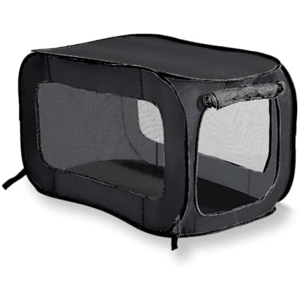 Beatrice Home Fashions Portable, Collapsible, Pop Up Travel Pet Kennel, 24" L x 16.6" W x 16" H, Black