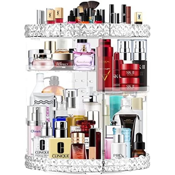 360 Rotating Makeup Organizer Large Capacity Cosmetics Organizer Beauty Organizer Clear Cosmetic Storage Display Case with 8 Layers and Detachable Shelves for Bedroom Dresser