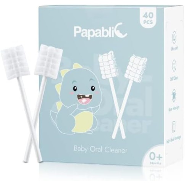 [40-Pack] Papablic Baby Tongue Cleaner, Upgrade Gum Cleaner with Paper Handle for Babies and Infants Ages 0-2 Years