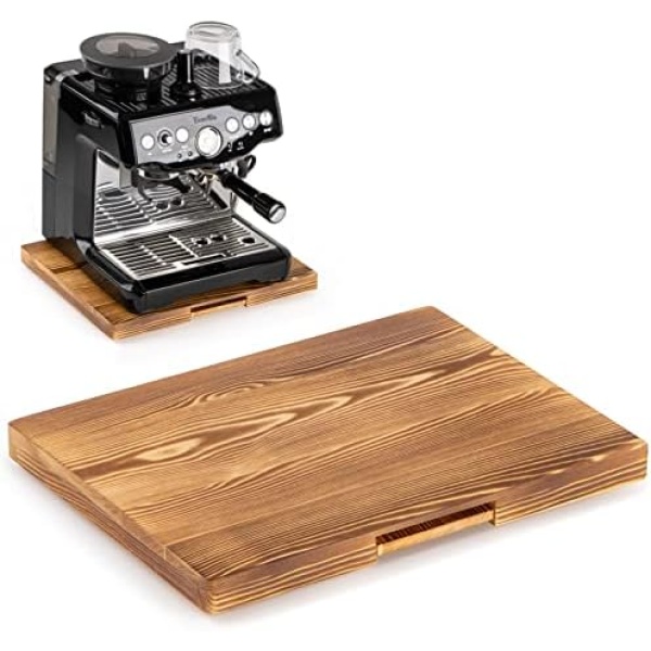 ANBOXIT Appliance Sliding Tray for Coffee Maker, Wooden Small Appliance Slider for Counter, Countertop Kitchen Appliance Rolling Tray (Brown- Wide)