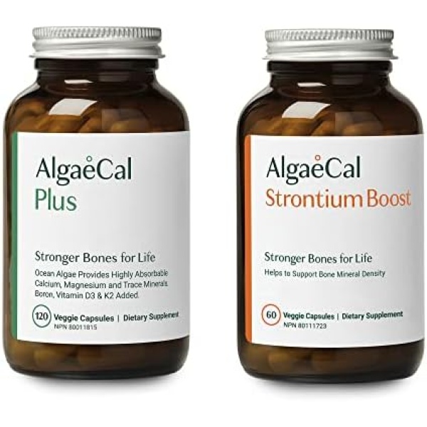 AlgaeCal - Bone Builder Pack for Bone Density Increase, Clinically Supported Plant Based Calcium Supplement & Strontium for Women & Men, Vitamin K2 (MK-7) & Vitamin D3, Magnesium & Trace Minerals for Bone Health, Veggie Caps